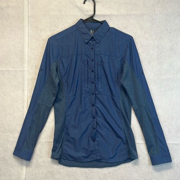 KUHL Shirt Women's Small Blue Roll Tab Long Sleeve Button Up Collared Hiking - Picture 1 of 14